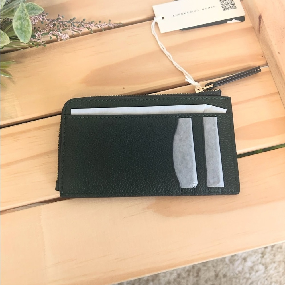 NWT💚Tory Burch Blake Zip Card Case Holder in Basil Green Pebble Leather 177026 - Picture 6 of 8